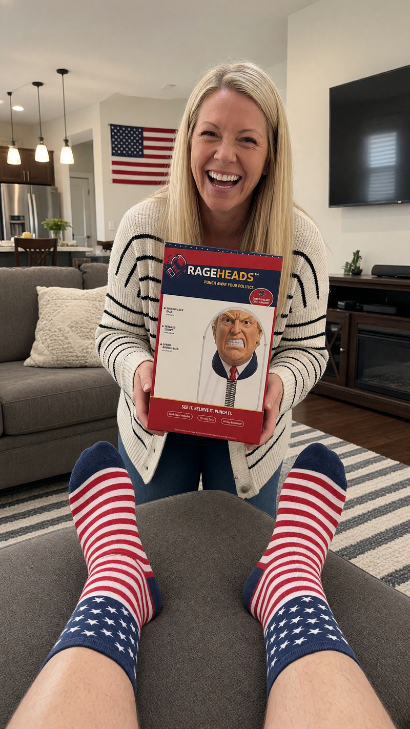 Customer holding the Rageheads retail box in a living room